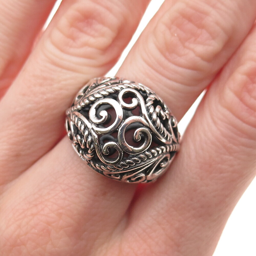 Carolyn Pollack 925 Sterling Silver Vintage Floral Scroll Oxidized Ring Size 10
